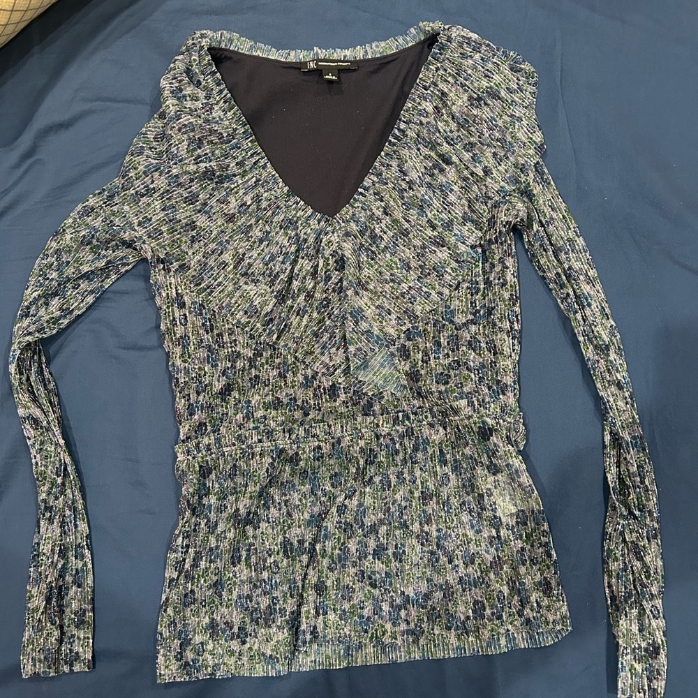 INC International Concepts Blue Green Patterned Blouse